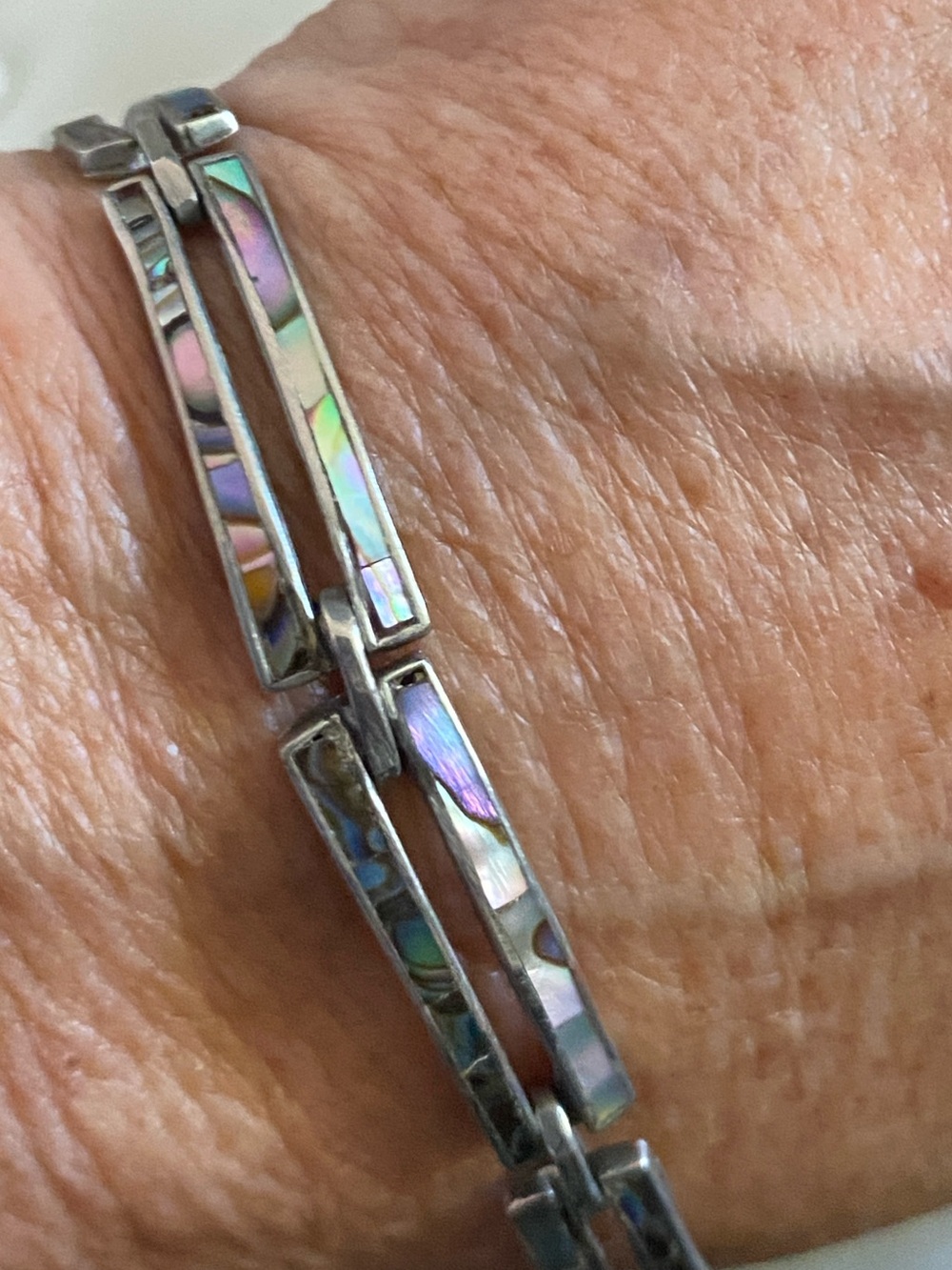 Vintage Taxco Mexico 925 Iridescent Shell Inlay Bracelet